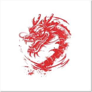 Symbolic zodiac Red Chinese Dragon Posters and Art